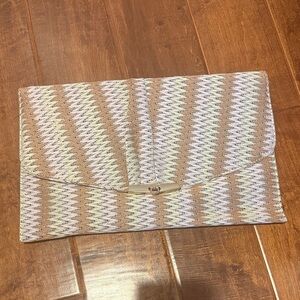 Chic Woven Clutch in Tan and White